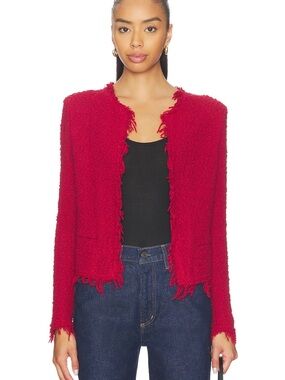 $396 IRO Shavani Jacket in Lipstick Red Frayed Edge Bouclé Jacket Medium